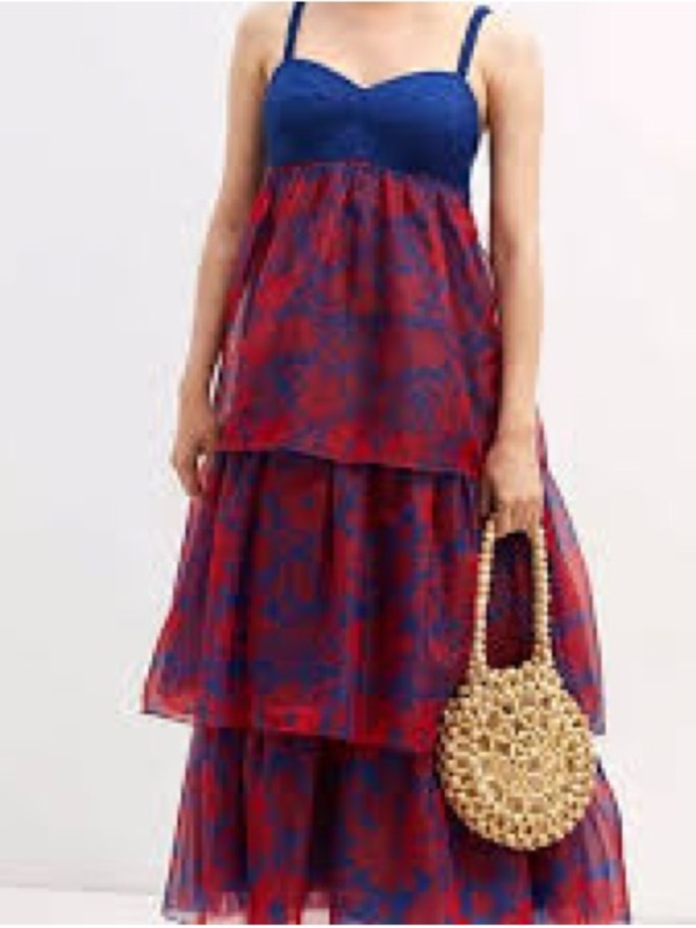 NWT Size L Anthropologie Geisha Designs Tiered Red and Blue Floral Maxi Dress